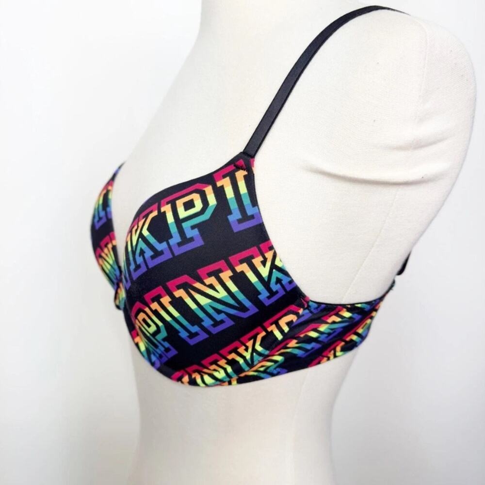 Victoria's Secret PINK Wear Everywhere Push-Up Bra Diagonal Icon Rainbow 36C - Picture 3 of 8